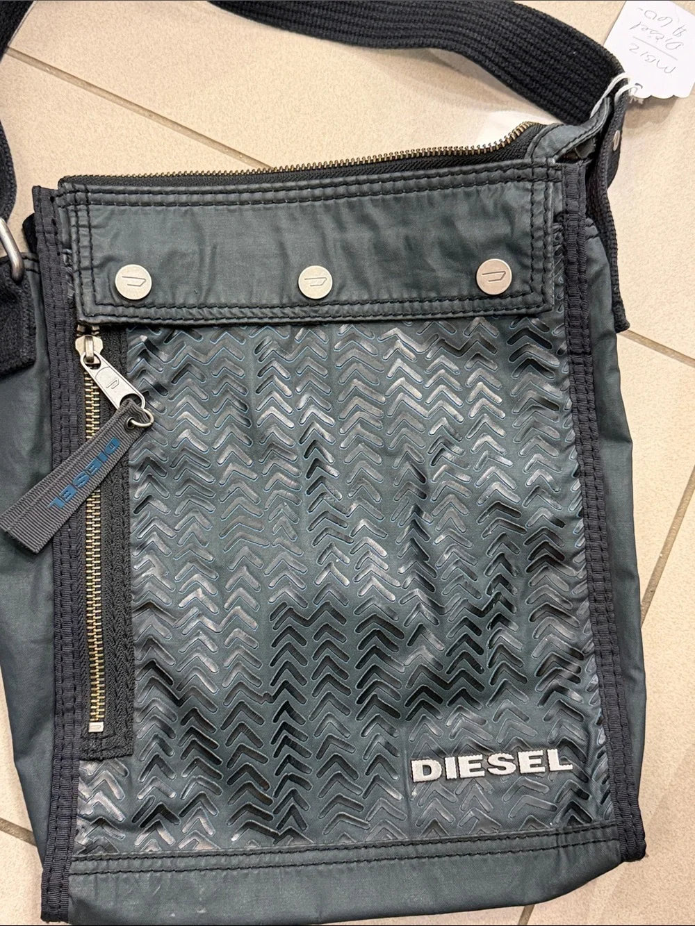 Diesel Black Men's Messenger Crossbody Bag with Chevron Front